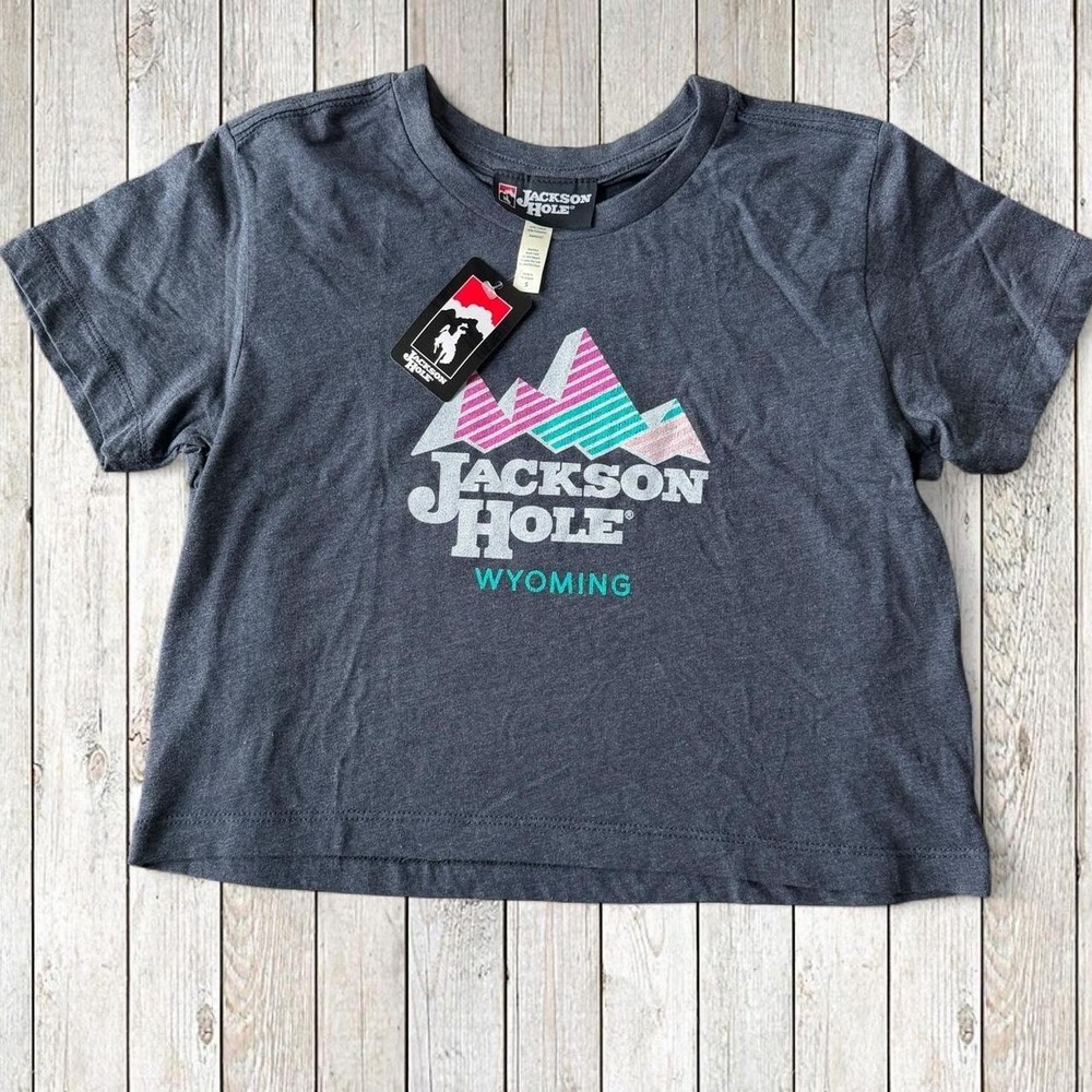 Jackson Hole Womens Graphic T Shirt Wyoming Mountains Gray Crop Tee Size S NWT